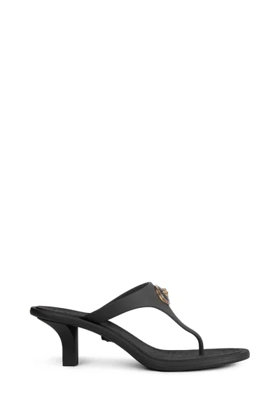 Versace Kitten Heel Thong Sandals With Medusa Detail In Black