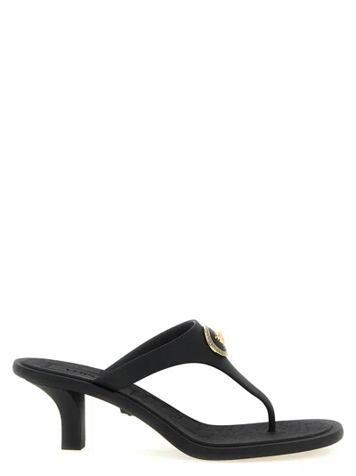 Versace Kitten Heel Thong Sandals With Medusa Detail In Black