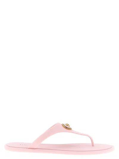 Versace Gianni Ribbon Pink Sandals With Metallic Medusa Head On The Front In Rubber Woman