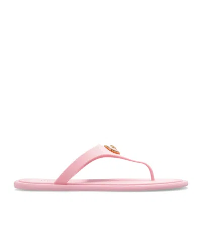 Versace Gianni Ribbon Pink Sandals With Metallic Medusa Head On The Front In Rubber Woman