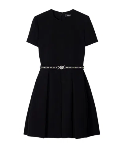 Versace A-line Belted Mini Dress In Black