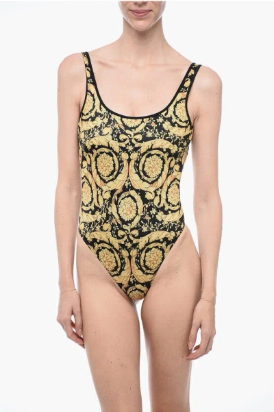 Versace All-over Barocco One-pice Swimsuit In Gold