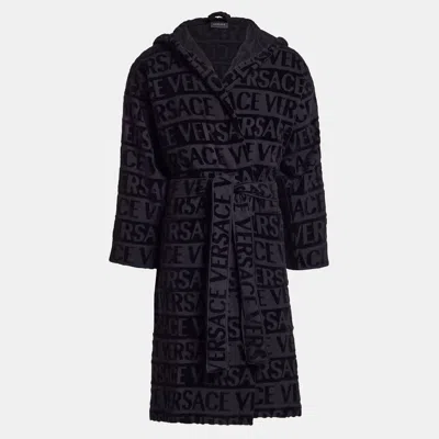 Pre-owned Versace All Over Black Cotton Bathrobe