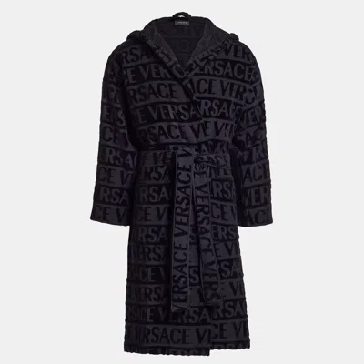 Pre-owned Versace All Over Black Cotton Bathrobe