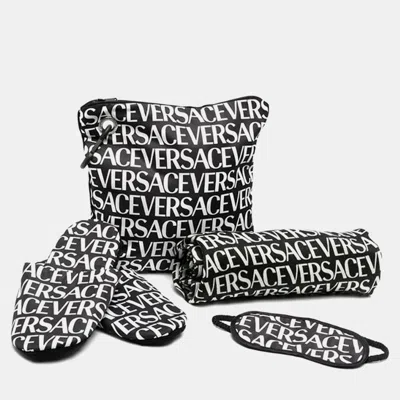 Pre-owned Versace All Over Black Leather Travel Set