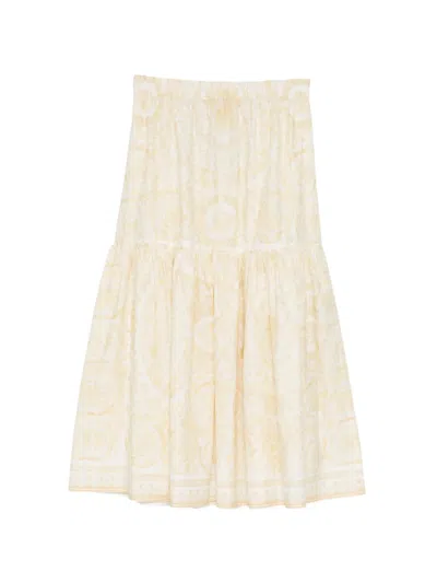 Versace Kids' All-over Floral A-line Skirt In Neutral