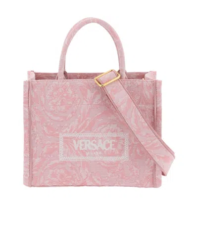 Versace All-over Floral Motif Top Handle Bag In Pink