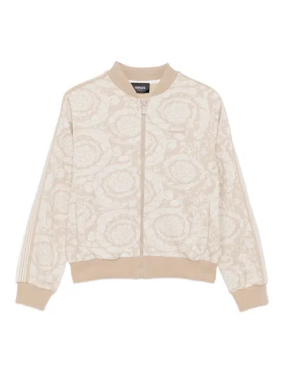 Versace Kids' All-over Floral Print Jacket In Brown