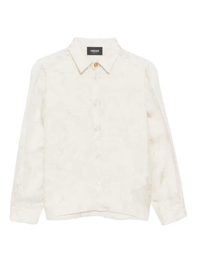 Versace Kids' All-over Floral Print Shirt In Neutral