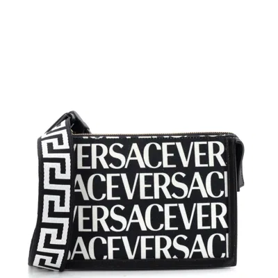 Versace All Over Logo Belt Bag Canvas Compact In Black