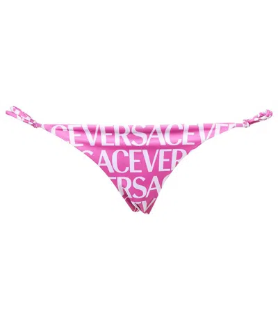 Versace All-over Logo Bikini Bottoms In Fuchsia