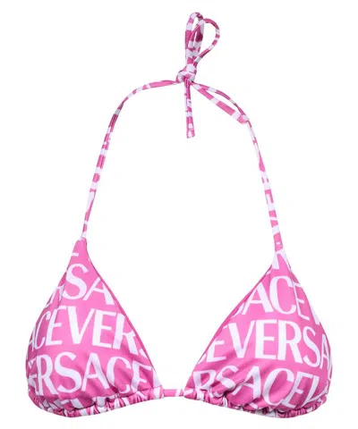 Versace All-over Logo Bikini Top In Pink