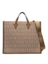 Versace Shopper Bag With Allover Logo In Beige