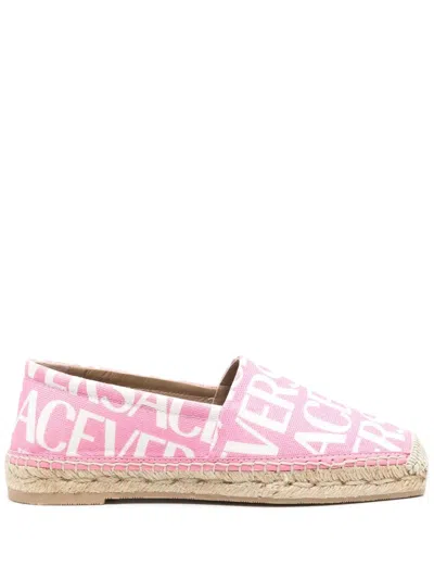 Versace All-over Logo Print Espadrilles In Pink