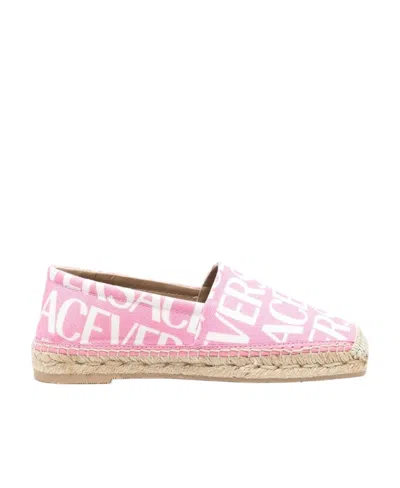 Versace All-over Logo Print Espadrilles In Pink