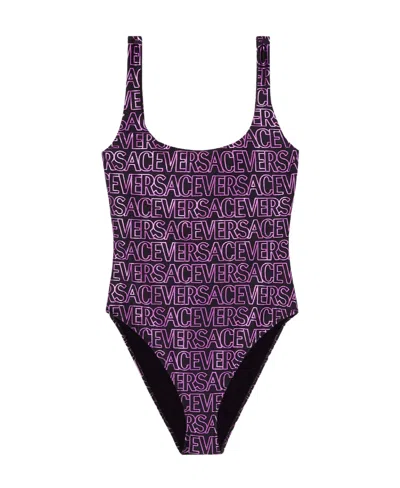 Versace All-over Logo-print Swimsuit In Black