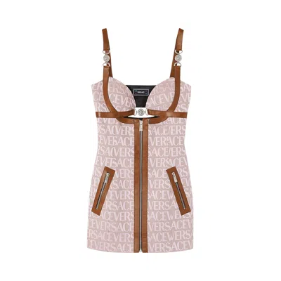 Pre-owned Versace All Over Mini Dress 'pale Pink/beige' | Women's Size 42