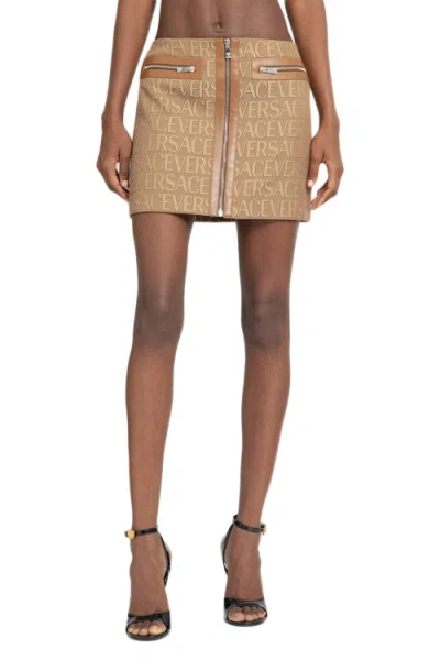 Versace All Over Mini Skirt In Brown