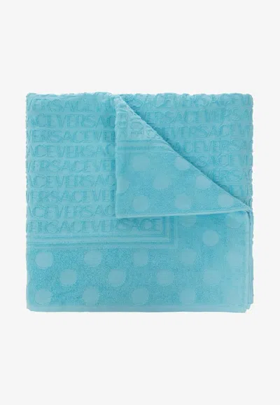 Versace All-over Polka Dot Bath Towel In Blue