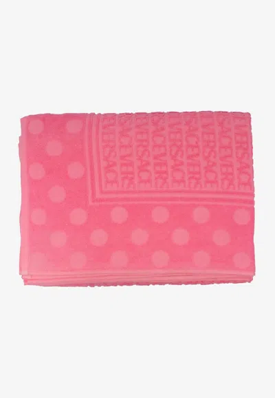 Versace All-over Polka Dot Bath Towel In Pink