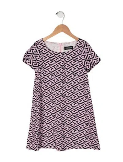 Pre-owned Versace Kids' All Over Print Dress In Black/pink