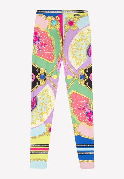 Versace All-over Signature Print Leggings In Multicolor