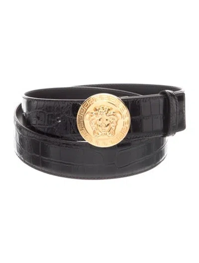Pre-owned Versace Alligator Waist Belt In Black