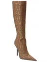 Versace Leather-trimmed Canvas-jacquard Knee Boots In Beige