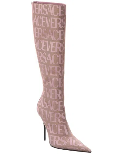 VERSACE VERSACE ALLOVER CANVAS & LEATHER KNEE-HIGH BOOT