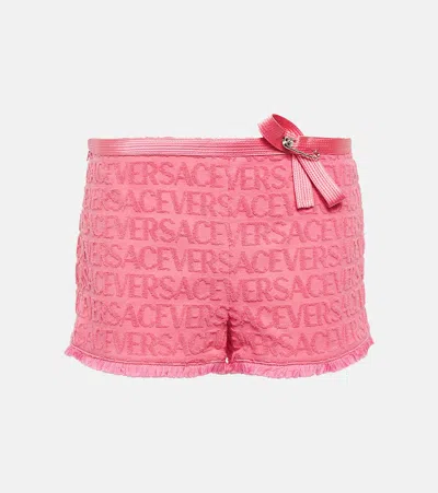 Versace Logo Jacquard Terry Mini Shorts In Pink