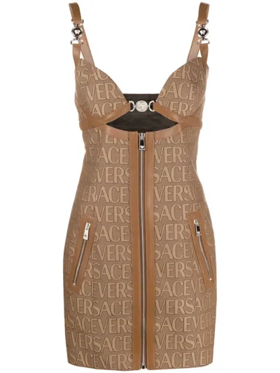 Versace Brown Allover Jacquard Mini Dress