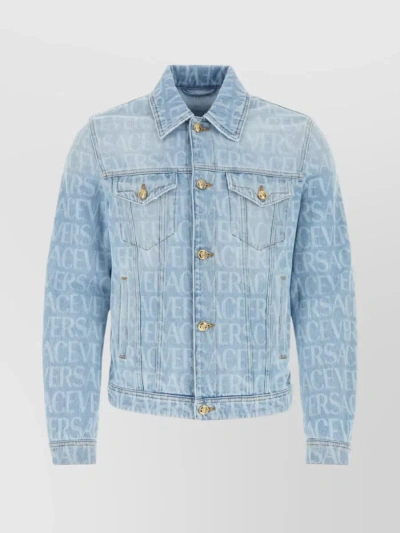 VERSACE ALLOVER DENIM JACKET WITH FRONT PRINT AND BAROQUE BACK