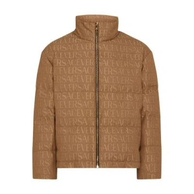 Versace Allover Down Jacket In 2n740_brown_beige