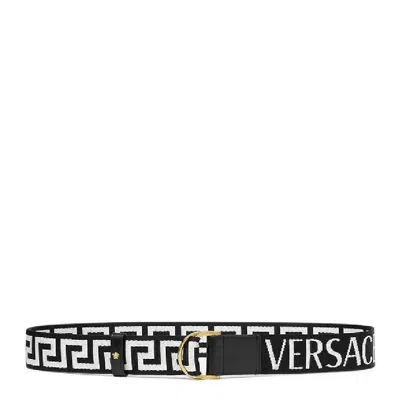 Versace Allover Greca Jacquard Reversible Belt In Black