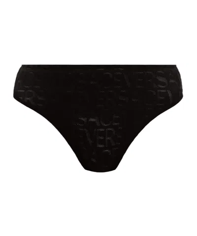 Versace Allover High-waist Mesh Briefs In Black