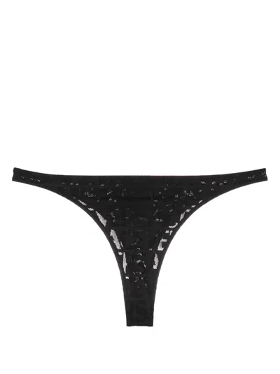 Versace Allover Jacquard Mesh Thong In Black