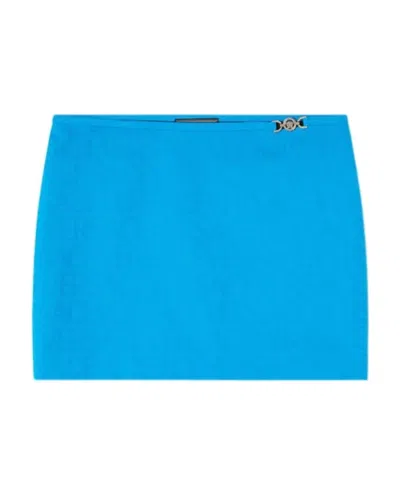 Versace Allover Jacquard Mini Skirt In Blue