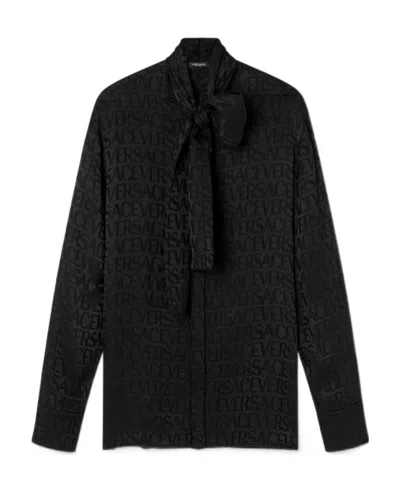 Versace Allover Jacquard Satin Blouse In Black
