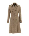 Versace All Over Logo Trench Coat In Brown