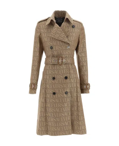 VERSACE VERSACE ALLOVER-JACQUARD DOUBLE BREASTED TRENCH COAT