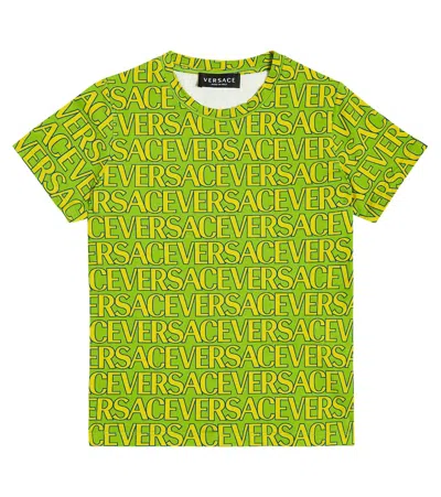 Versace Kids'  Allover Cotton-blend T-shirt In Multicoloured