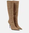 Versace Leather-trimmed Canvas-jacquard Knee Boots In Brown