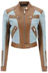 VERSACE ALLOVER LAMB LEATHER BIKER JACKET IN MIXED COLORS FOR WOMEN