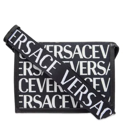 Versace Allover Logo Compact Belt Bag In Black