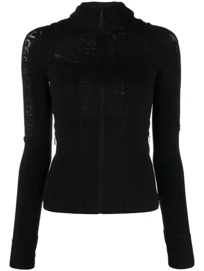 Versace Allover Hooded Track Jacket In Black