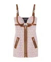 Versace La Vacanza Logo Canvas Leather-trim Zip-front Mini Dress In Pink