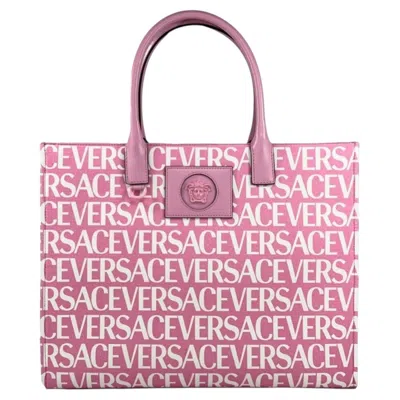 Pre-owned Versace All-over Logo Print Canvas Tote Bag � Pink