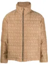 Versace Allover Logo-print Puffer Jacket In Neutrals