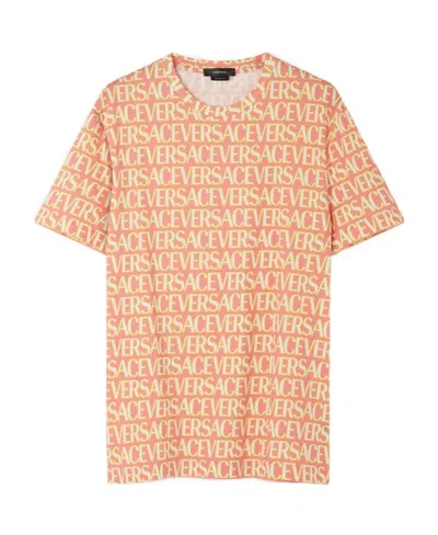 Versace Allover Logo-print T-shirt In Nude