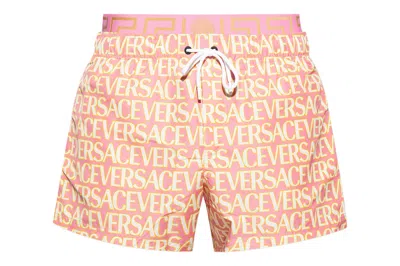 Pre-owned Versace Allover Logo Swim Shorts Pink